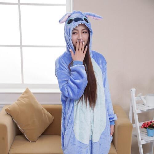 Animal Stitch Onesie For Adults Women Pijama Cute Pajamas Funny Flannel Warm Soft Overall Onepiece Night Home Jumpsuit