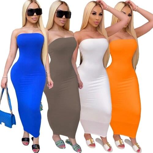 Off Shoulder Sexy Long Dress Women Skinny Summer Sundress Sleeveless Strapless Club Party Dress Outfit 2020 Fashion Clothes