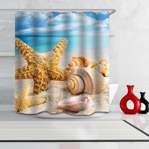 Shell Beach Digital Printing Bathroom Shower Curtains Partition Curtain Polyester Waterproof and Mildew Proof Bath Curtain