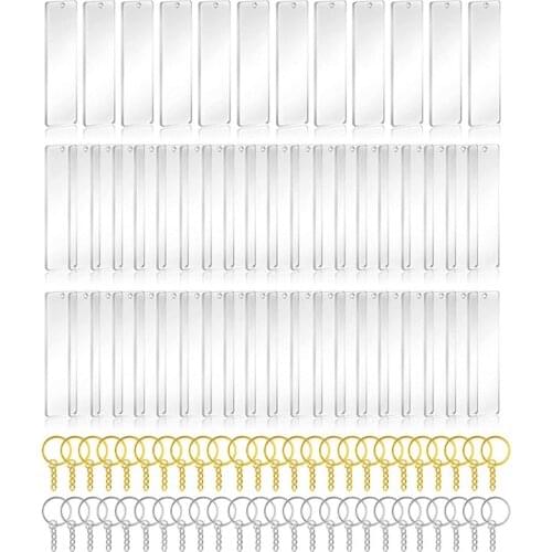 50Pcs Acrylic Keychain Blanks with Rings Clear Key Chains Rectangle Acrylic Blanks for DIY Crafting Vinyl Projects