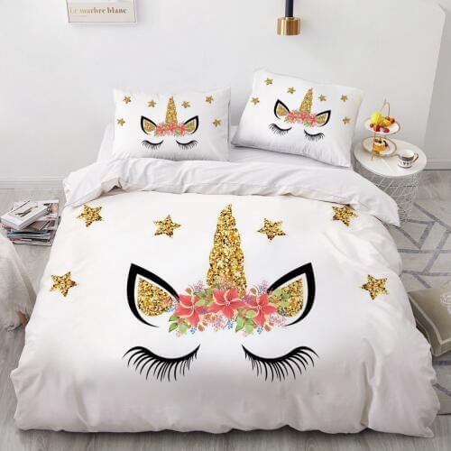 Luxury 3D Quilt Duvet Cover Set Comforter Bedding Set King King Queen Double Single Size Unicorn Cartoon Design Bedclothes