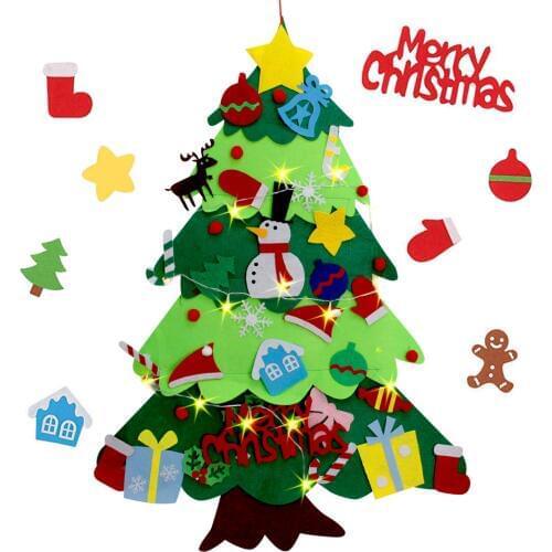 Besegad DIY Felt Christmas Xmas Tree with 32 Ornaments + 2m String Light for Home Office Shop Window Party Decoration Kids Gift