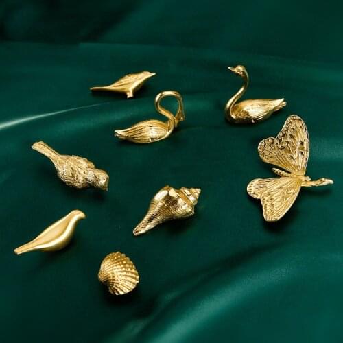 Solid Brass Animal Cabinet Knob Door Butterfly Conch Snail Wardrobe Drawer Pulls Single Hole Handles for Furniture