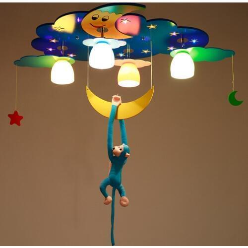 Modern Pink Blue Surface Mounted Children Ceiling Lamps Kids Bedroom Cartoon Monkey Moon Star Decoration Child Light Source C171