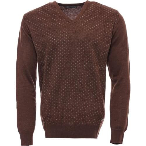 Light Brown Dot Patterned V Neck Sweater