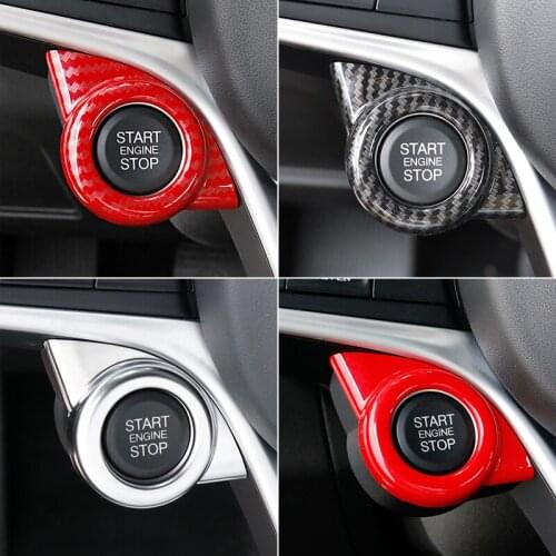 TAJIAN Interior Car Steering Wheel Button Engine Switch Ignition Start Stop Button Frame Cover For Alfa Romeo Giulia Stelvio