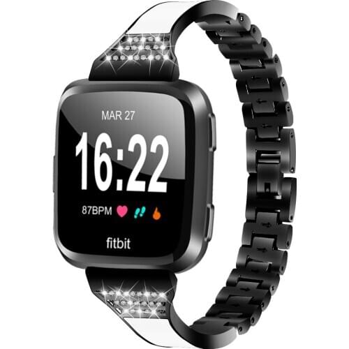 Trend Luxucy Rhinestone Ceramic Watchbands For Fitbit Versa 2 /Versa Lite Classics Stainless Steel Adjustable Strap Bands