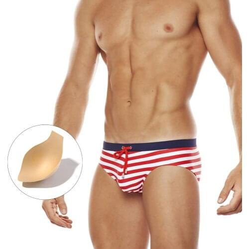Summer Strioped Swimwear Men Sexy Bikini Swimming Trunks Push Up Beach Shorts Breathable Swim Briefs Surffing Boxer Swimsuits