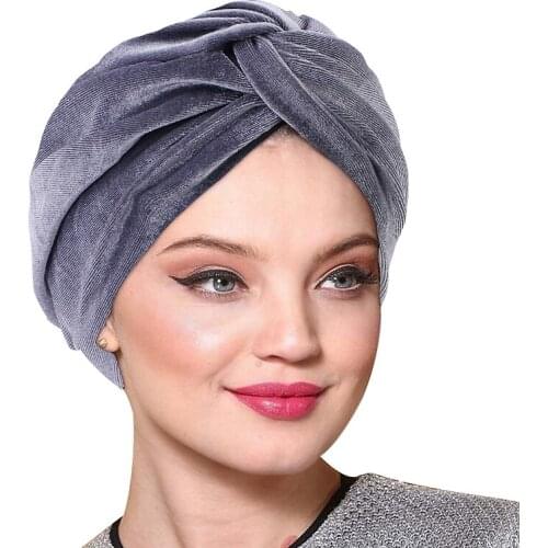 Muslim Women Sleep Chemo Hat Stretch Velvet Twist Turban Silky Satin Linning Cap Head Scarf Hijab Turbans Hair Loss Headwear