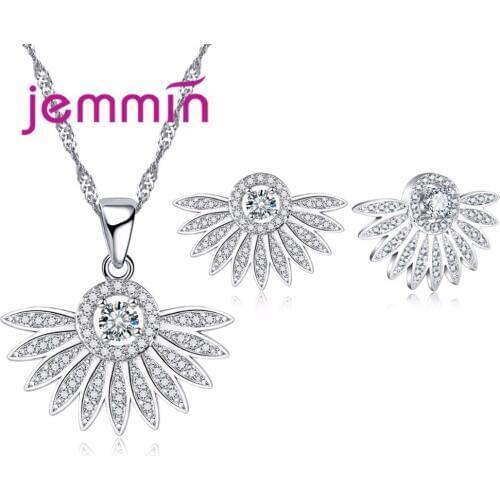 Fascinating Jewelry Gift Half Flower Design New Trendy 925 Sterling Silver Jewelry Set Necklace Earrings Sets