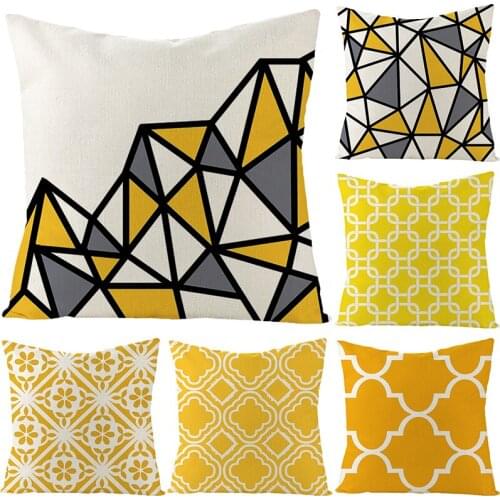 Yellow Geometric Decorative Pillowcases Linen Throw Pillow Case Striped Geometric Pillowcase kussensloop
