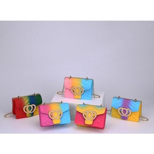 2021 New Fashion Women Ladies Jelly Chain Bag Womens Rainbow PVC Bag Double Heart Shape Shoulder Bag Handbag