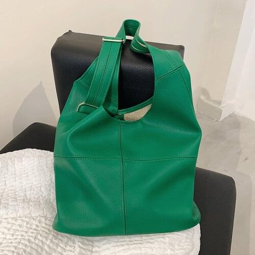 Female Soft Leather Shoulder Bags Large Green Travel Handbag Women Bags Set Designer Vintage Bucket Bag Ladies Shopping Bag Sac