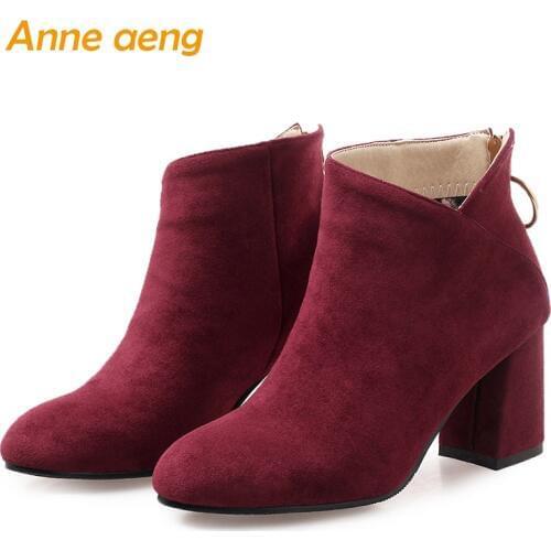 2019 new Autumn winter women boots Ankle high heels zip ladies sexy warm snow boots wine red winter women shoes big size 33-46