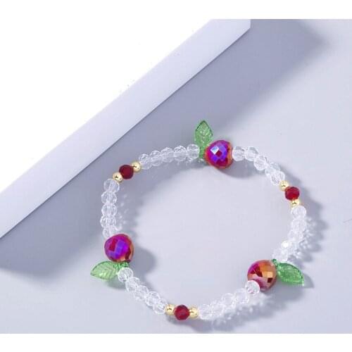Summer Lovely Glass Crystal Peach Fruit Acrylic Beads Bracelets for Women Handmade Rope Bracelet Bohemian Jewelry