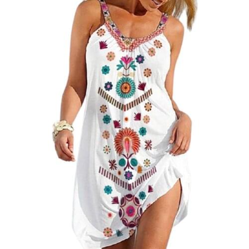 2021 Womens Summer Sundresses Sleeveless Sexy Woman dress Beachwear Beach Strap Loose Short Boho Dress Sundress Print Casu N4E7