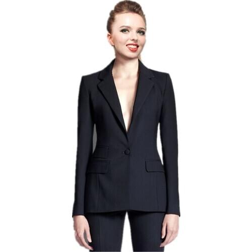 Black one button office uniform designs women trouser suit ladies elegant pant suits formal female office uniform 2 piece sets