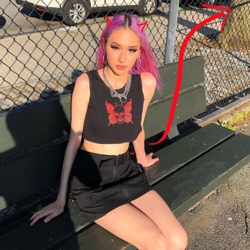 Goth Grunge y2k crop top Tank Tops Punk Chic Women Basic Cropped Tops Harajuku Skull Print Black Tanks Goth