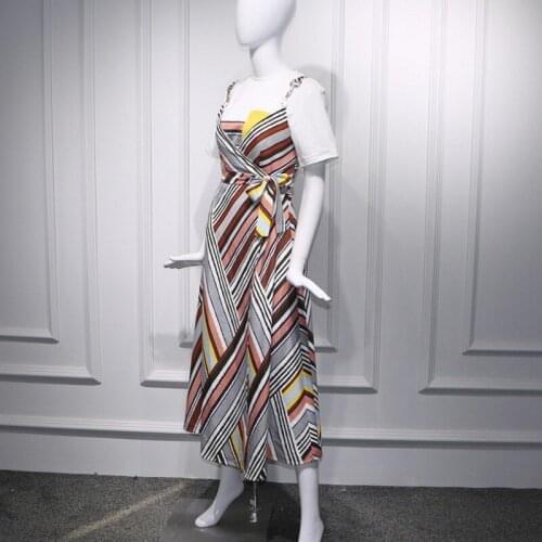 2020 New Summer Boho Striped Patchwork V-Neck Spaghetti Strap Maxi Dresses Women Fashion Casual Sleeveless Party Long Dress Lady