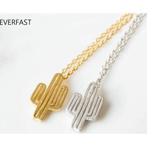Everfast 1pc Cactus Necklace Hollow Plant Cactus Pendant Colar Simple Gold Silver Minimalist Desert Necklaces For Women