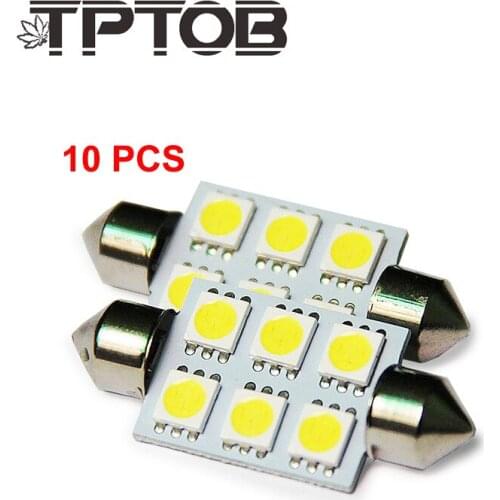 TPTOB 10 Pcs Led Car Reading Light Bulb Kit Universal 36mm 39mm Super Bright 5050 6 SMD Canbus Error Free Auto Interior Doom Lam