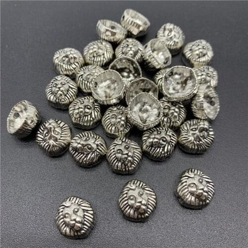 10pcs 12x12mm Alloy Beads Cap Ancient Silver Charms Lion head Shape Pendant Charms For Jewelry Making DIY Accessories