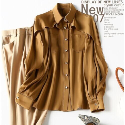 100% Silk Blouse Black Shirt Women Long Sleeve Top Female Korean Style Womens Tops and Blouses Spring 2021 Blusas Mujer Pph3716