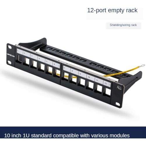 12ports blank patch panel - suitable for cat.5e/cat.6 keystone modules - 10" Inch Rack Mount Incl. Cable Management Support Bar
