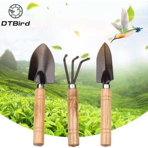 3pcs Mini GardenSets Mini Shovel Rake Spade Erramientas Bonsai Tools Set Wooden Handle Metal Head For Flowers Potted Plant DT6