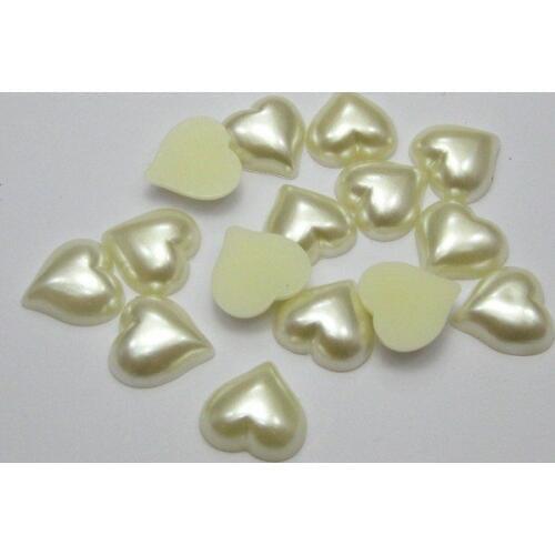 50 Ivory Heart Half Pearl Bead 16mm Flat Back Scrapbook Craft