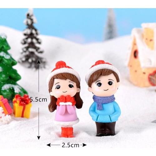 6 Pcs Micro Landscape Winter Couples Snowman Ornaments Creative Valentines Plastic Ornaments Christmas Decor