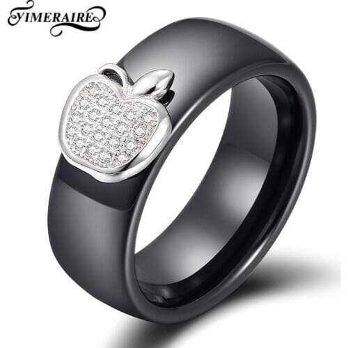 925 Sterling Silver Ceramic Ring Inlaid Apple Shape With Pink Crystal Zircon Personality Jewelry For Wedding New Year Gifts