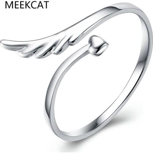 925 Sterling Silver Angel Wing Heart Ring Adjustable Finger Open Rings For Women Engagement Wedding Jewelry Gifts CQR567