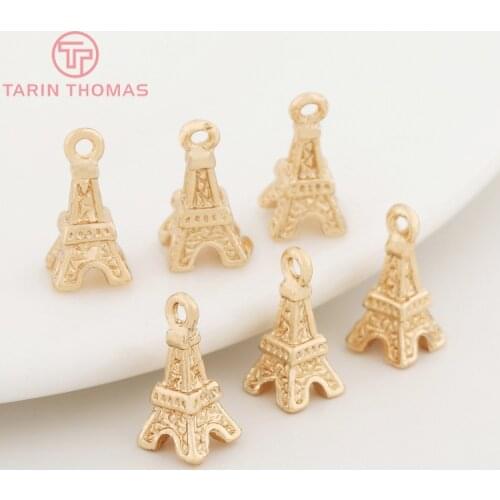 6PCS 5x10MM 24K Champagne Gold Color Plated Brass Eiffel Tower Charms Pendants High Quality Diy Jewelry Accessories