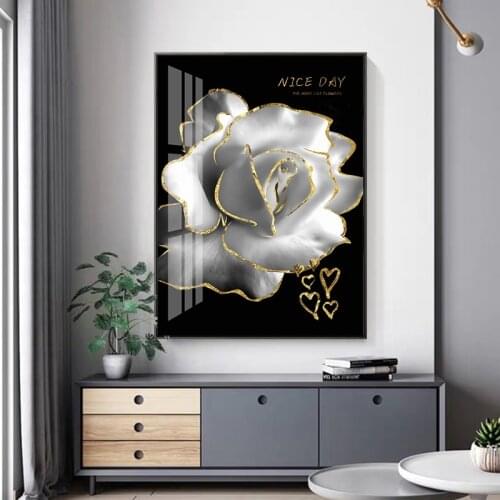 HD Print Home Decoration Abstract Gold Painting Poster Flower Leaf Wall Art Canvas Painting For Living Room Home Interior Decor