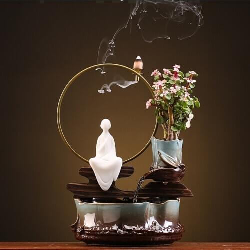 Zen Back Flow Incense Water Fountains Ornaments Indoor Ceramic Fountain Lucky Feng Shui Home Decoration Creative Desktop Crafts