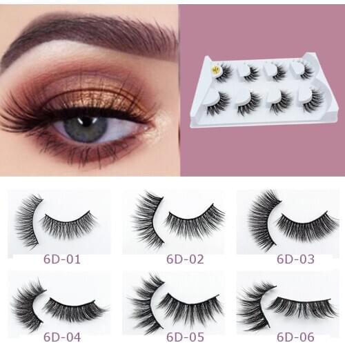 BOBILASH 4Pairs Lashes Faux Mink Eyelashes 6D False Eyelashes Natural Long Lashes Makeup Tool Eyelash Extension Handmade Eyelash