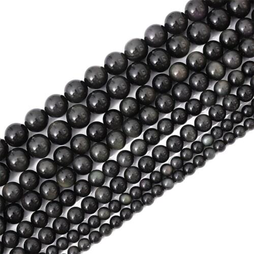 Natural Double Color Black Stone Beads Smooth Obsidian Round Loose Beads For Jewelry Making DIY Bracelet Accessories 4/6/8/10mm