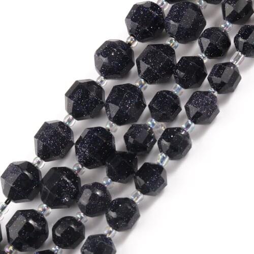Natural Blue Sandstone Faceted Sharp Energy Column Loose Stone Beads for Jewelry Making DIY Bracelet 15inch Strand