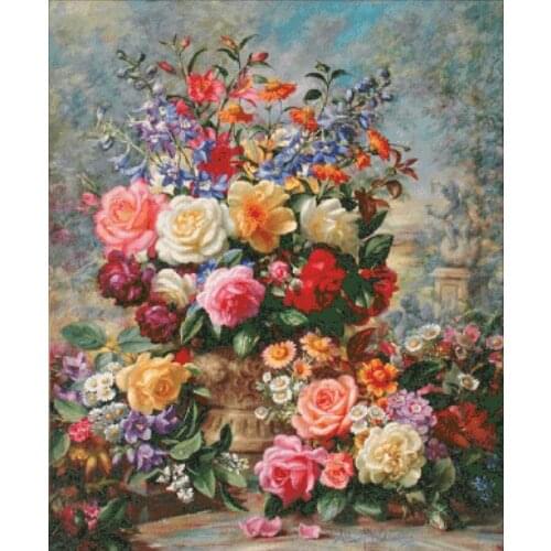 Colorful blooms roses cross stitch package big bloom 18ct 14ct 11ct cloth cotton thread embroidery DIY handmade needlework