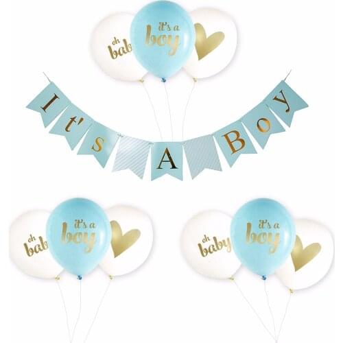 Babyshower Decoration Set Its a boy and Its a girl banner Latex balloons with oh baby and heart