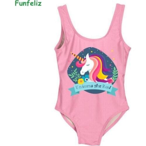 Funfeliz Swimsuit for Girls 2-8 Years Baby Girl One Piece Swimwear Cute Girl Swimming Suit Kids Cartoon Swim Wear
