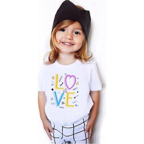 Cute LOVE Print Baby Girls Tshirt Summer Short-Sleeved Casual T-shirts Kids Childrens Fashion Tops Girls Summer Tee