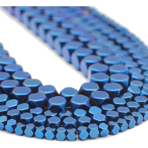 Faceted Square Cube Blue Hematite Natural Stone Spacer Loose Beads For Jewelry Making DIY Bracelets Accessories 3/4/6MM Findings