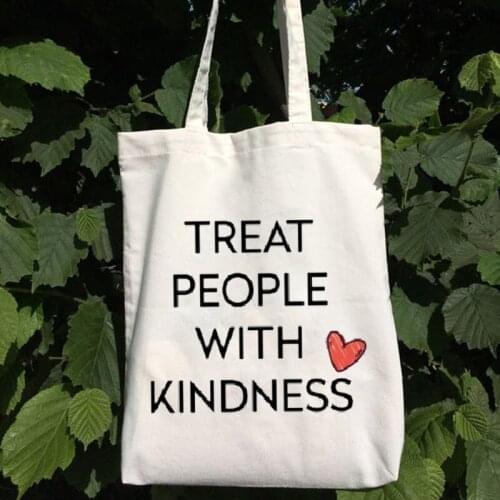 Treat People with Kindness Canvas Harajuku Women Bags Letter Casual Vintage Fashion Funny Big Capacity Shoulder Bag