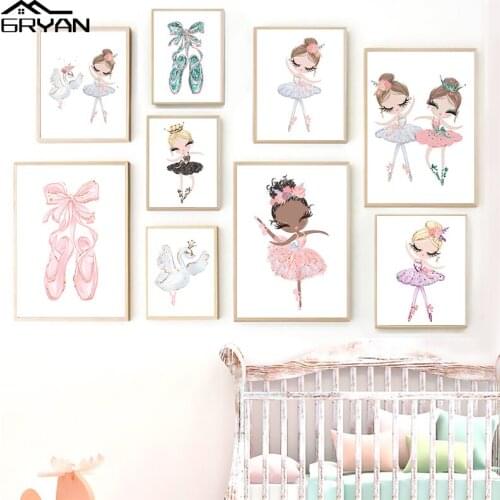 Baby Girls Ballet Nursery Wall Art Print Painting Pink Shoes Canvas Poster Decoration Picture Home Decor for Kids Child Bedroom