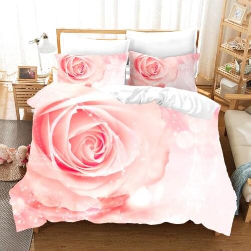 Pink Rose Flowers Duvet Cover Sets Bedding Set Comforter Bed Linen Twin Queen King Single Size Dropshipping Gift Valentines Day