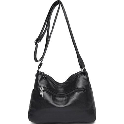 One Shoulder Travelling Shopping Leather Bag Multi-Layer Handbag Ladies Female Cross Body Messenger Bag with Zipper