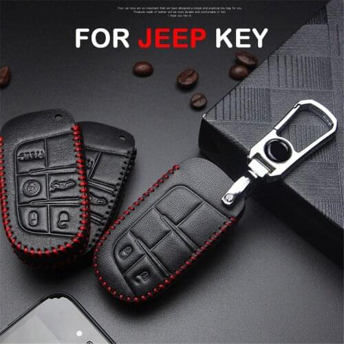 Metal Keyring Leather Car Key Case Cover For Jeep Cherokee Liberty Renegade Compass Wrangler 2 3 Keychain Car Accessories