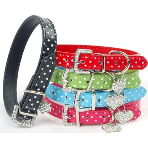 Cute Wave Point Dots Dog Pet Tie Puppy Pu Leather Collars Necklace Neck Tie Strap Adjustable Pet Dogs Safety Belt Accessories